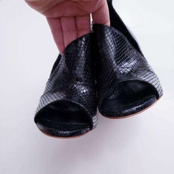 Marc‎ Ellis Black Leather Snake Embossed Open Toe Bootie - Picture 6 of 7